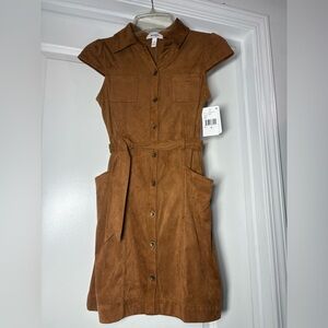 Speechless Kids Camel Colored Faux Suede Button-Down Dress